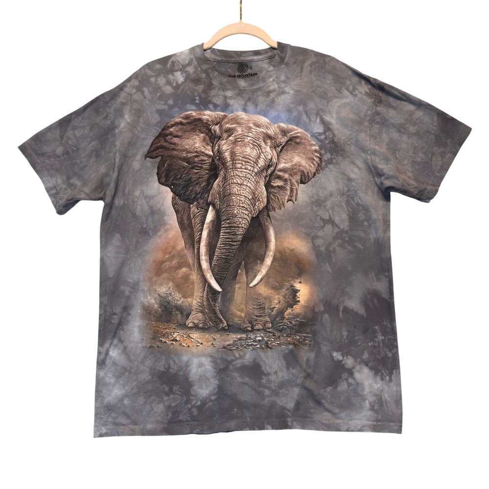 The Mountain Elephant Graphic T Shirt Mens XL Gray Tie Dye Nature Animal Tee - Picture 1 of 7